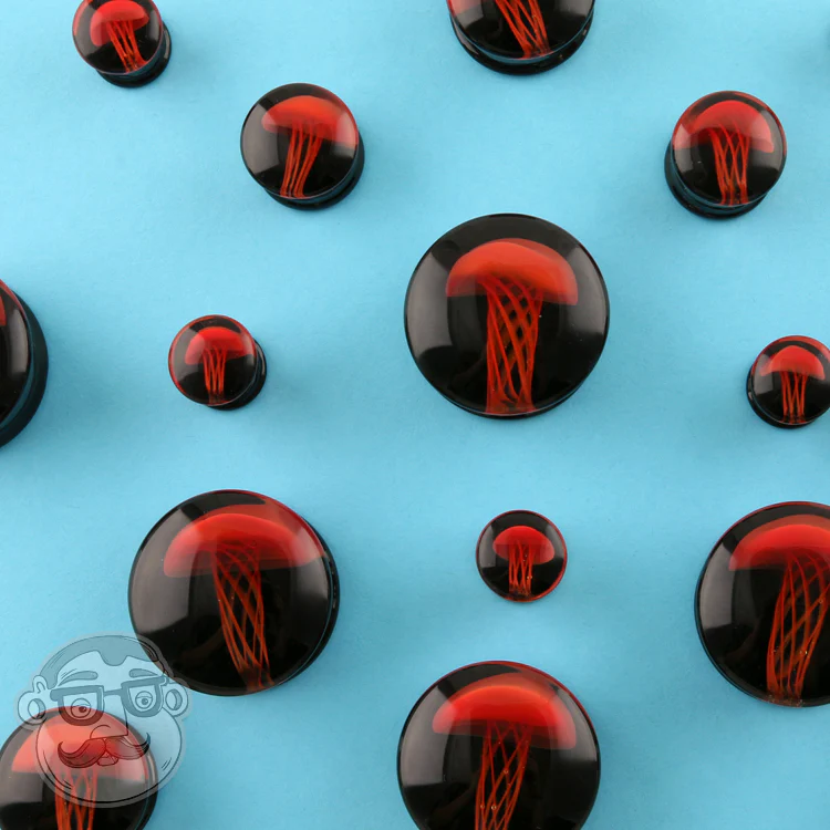 Black & Red Jellyfish Glass Plugs - Image 2