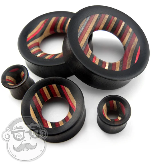 Black & Red Wood Skateboard Concave Tunnel Plugs - Image 3