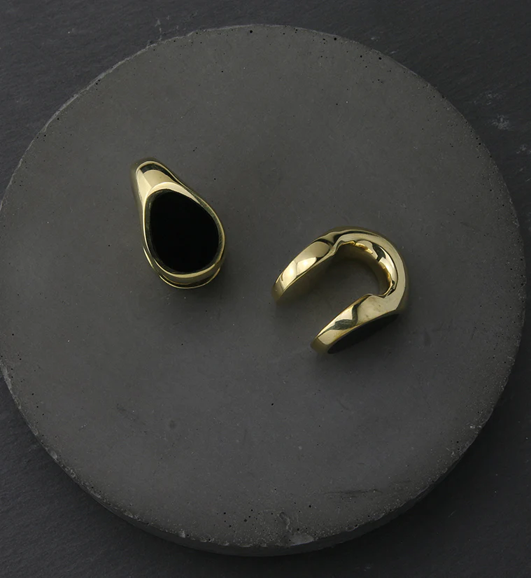 Black Resin Keyhole Brass Ear Weights - Image 2