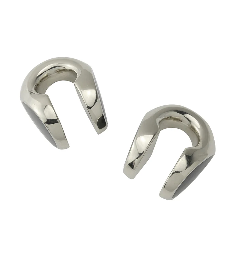 Black Resin Keyhole White Brass Ear Weights - Image 3