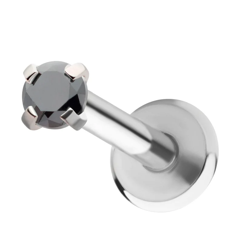 Black Round CZ Stainless Steel Internally Threaded Labret
