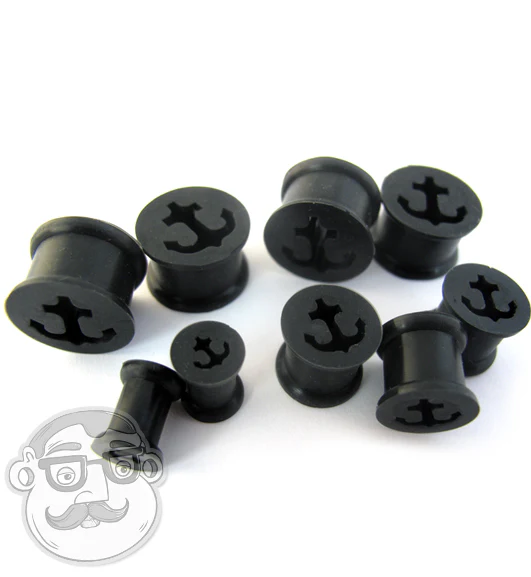 Black Silicone Anchor Tunnel Plugs - Image 3