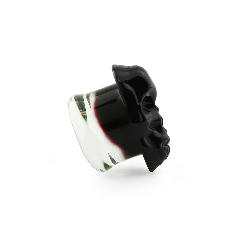 Black Skull Double Flare Glass Plugs - Image 5
