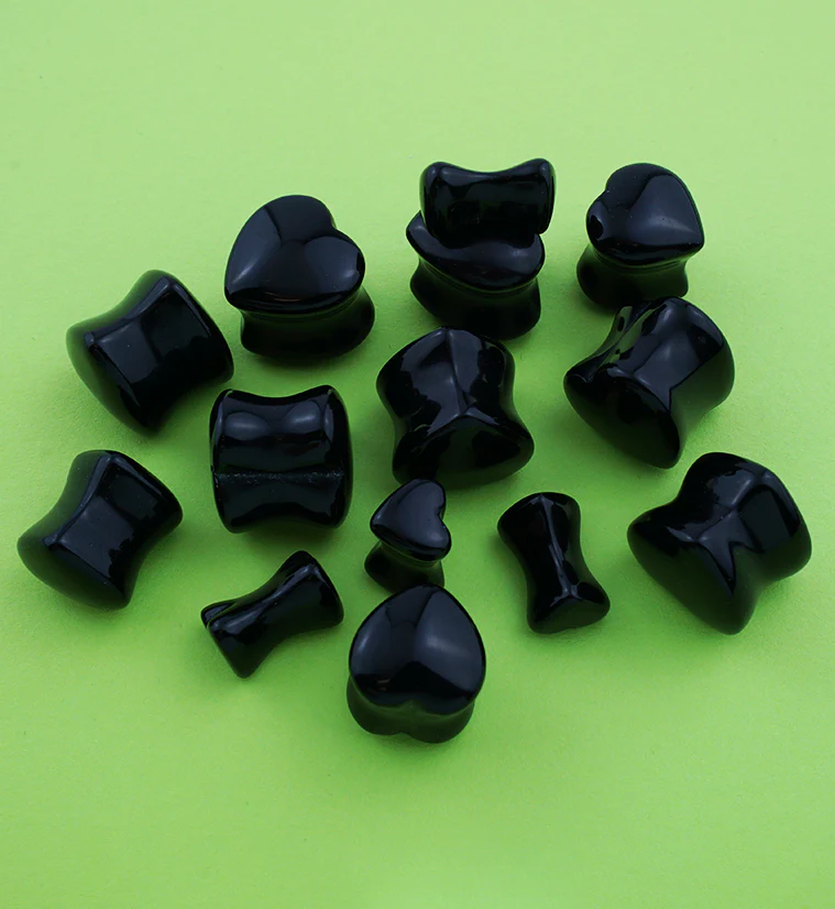 Black Stone Heart Shape Plugs - Image 2