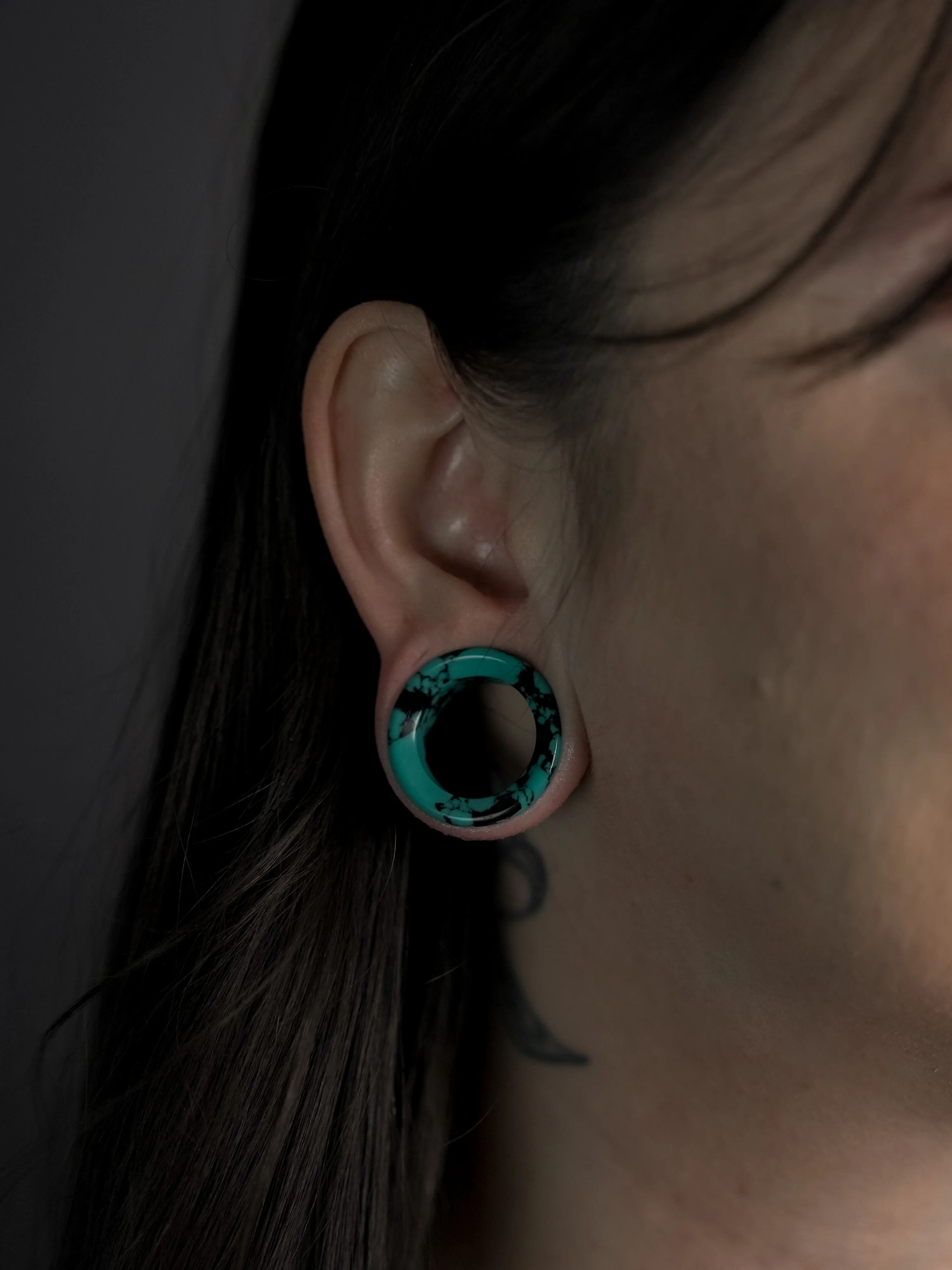 Black & Teal Howlite Stone Tunnels - Image 2