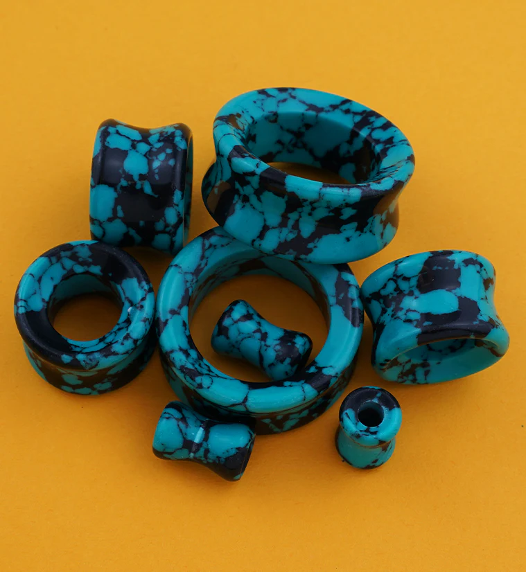 Black & Teal Howlite Stone Tunnels - Image 3