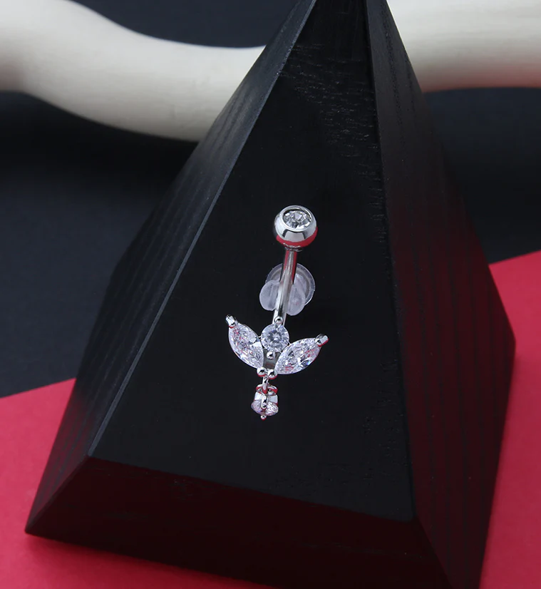 Blooming Flower Dangle CZ Belly Ring - Image 2