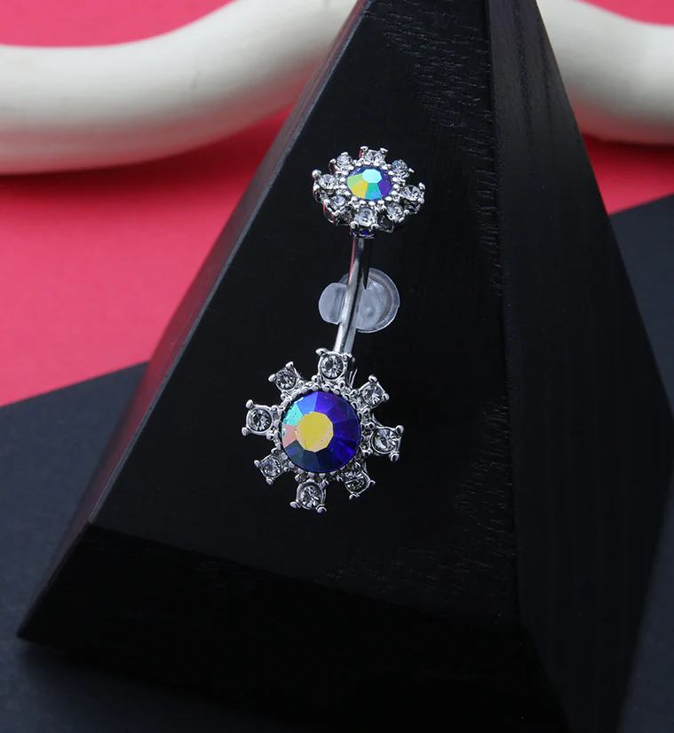 Blossom Blue Aura CZ Belly Button Ring - Image 2