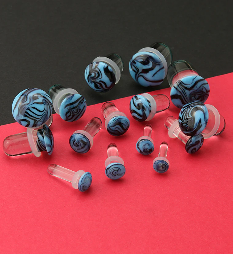 Blue & Black Haze Single Flare Glass Plugs - Image 3