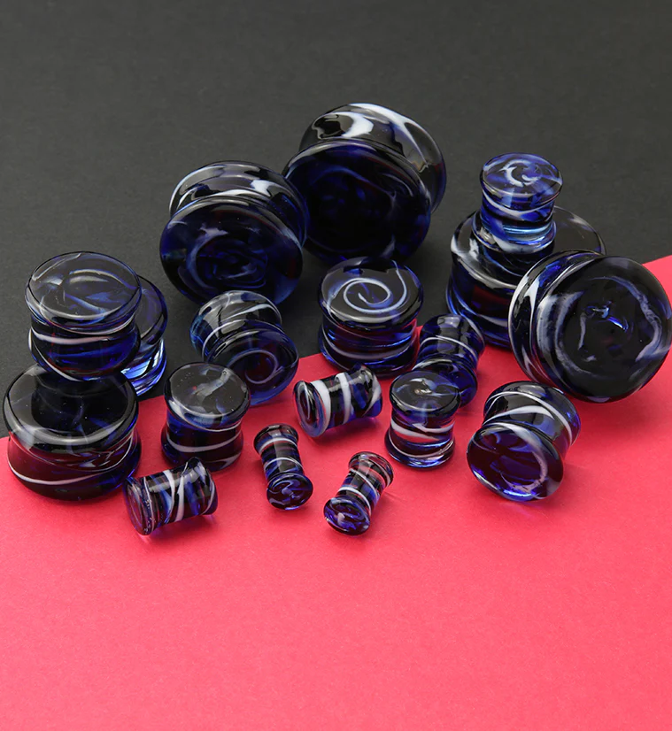 Blue and Blue Haze Swirl Glass Plugs - Image 3