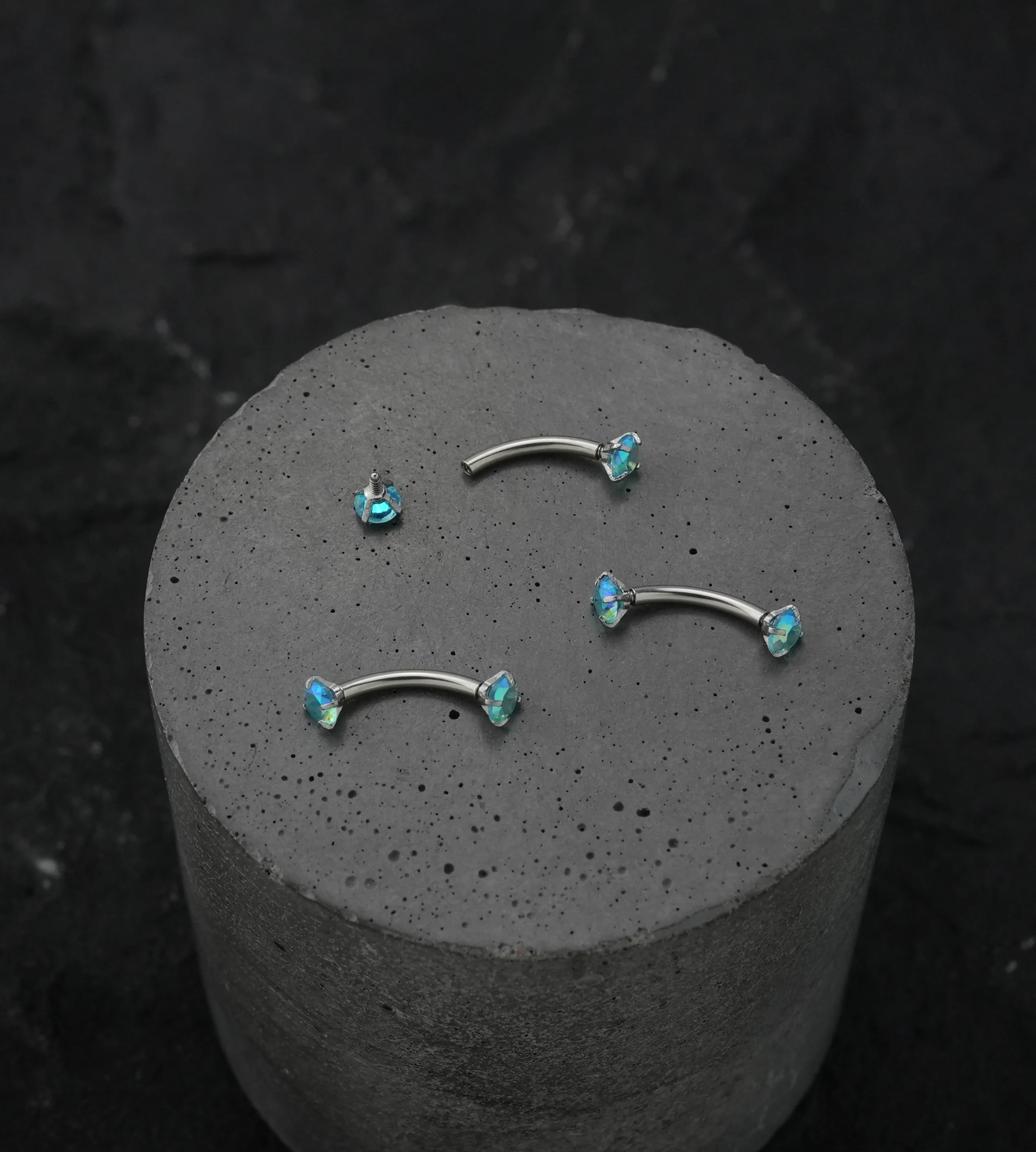 Blue Aurora CZ Prong Set Stainless Steel Curved Barbell - Image 2