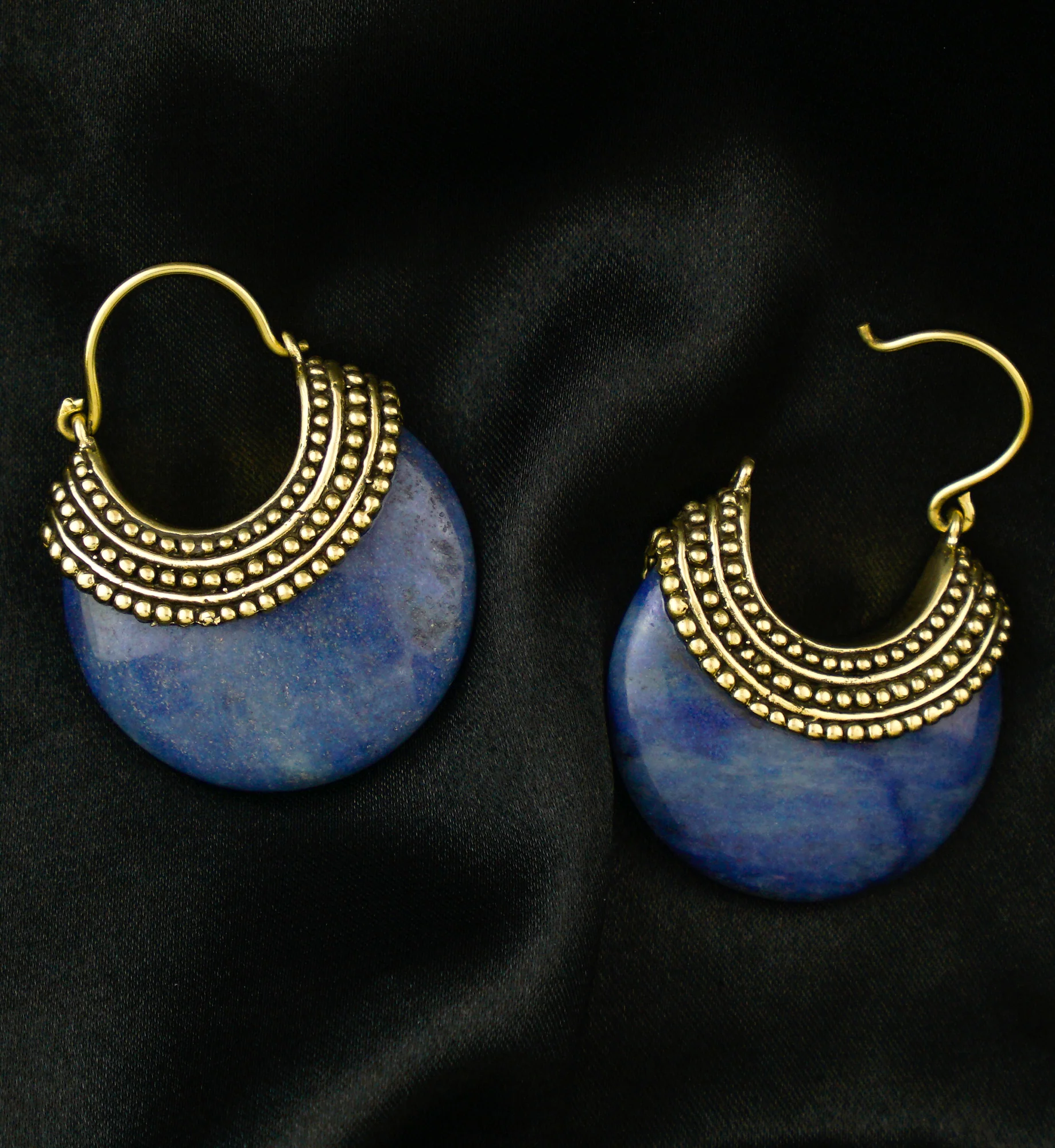 Blue Aventurine Beaded Brass Stone Earrings - Image 2