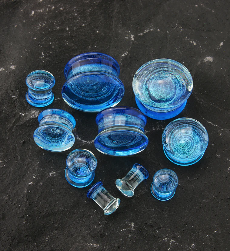 Blue Cosmos Glass Double Flare Plugs - Image 2
