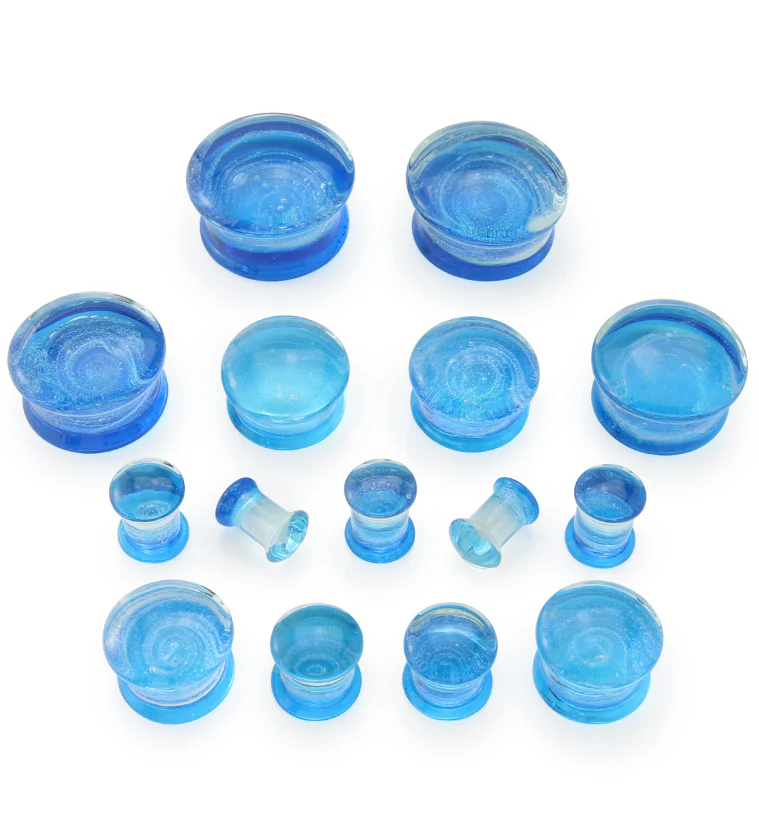 Blue Cosmos Glass Double Flare Plugs - Image 3