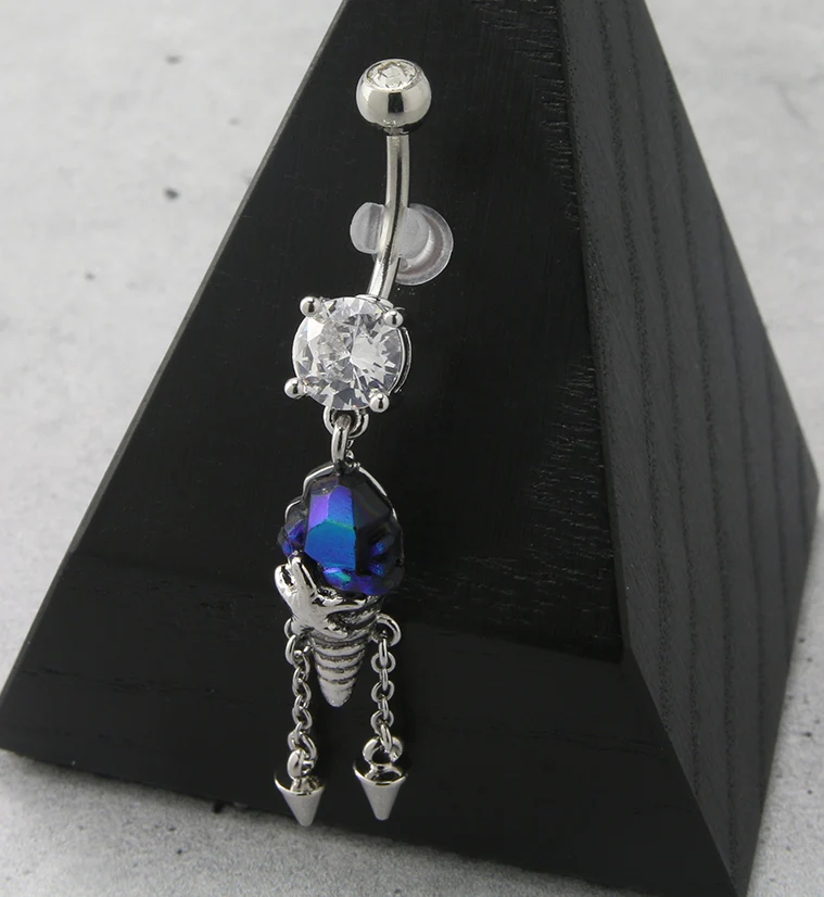 Blue Crystal Sea Shell Dangle Belly Button Ring - Image 2