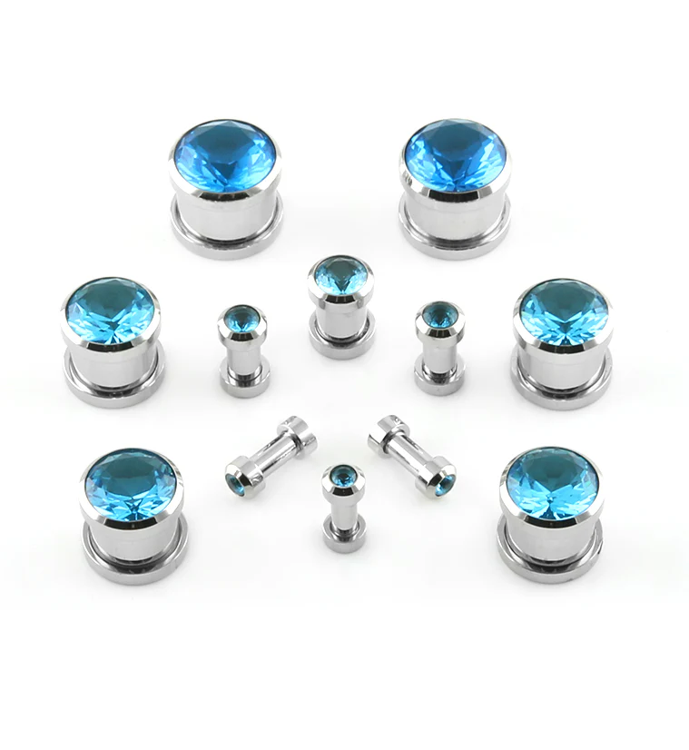 Blue CZ Diamond Steel Plugs