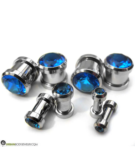 Blue CZ Diamond Steel Plugs - Image 2