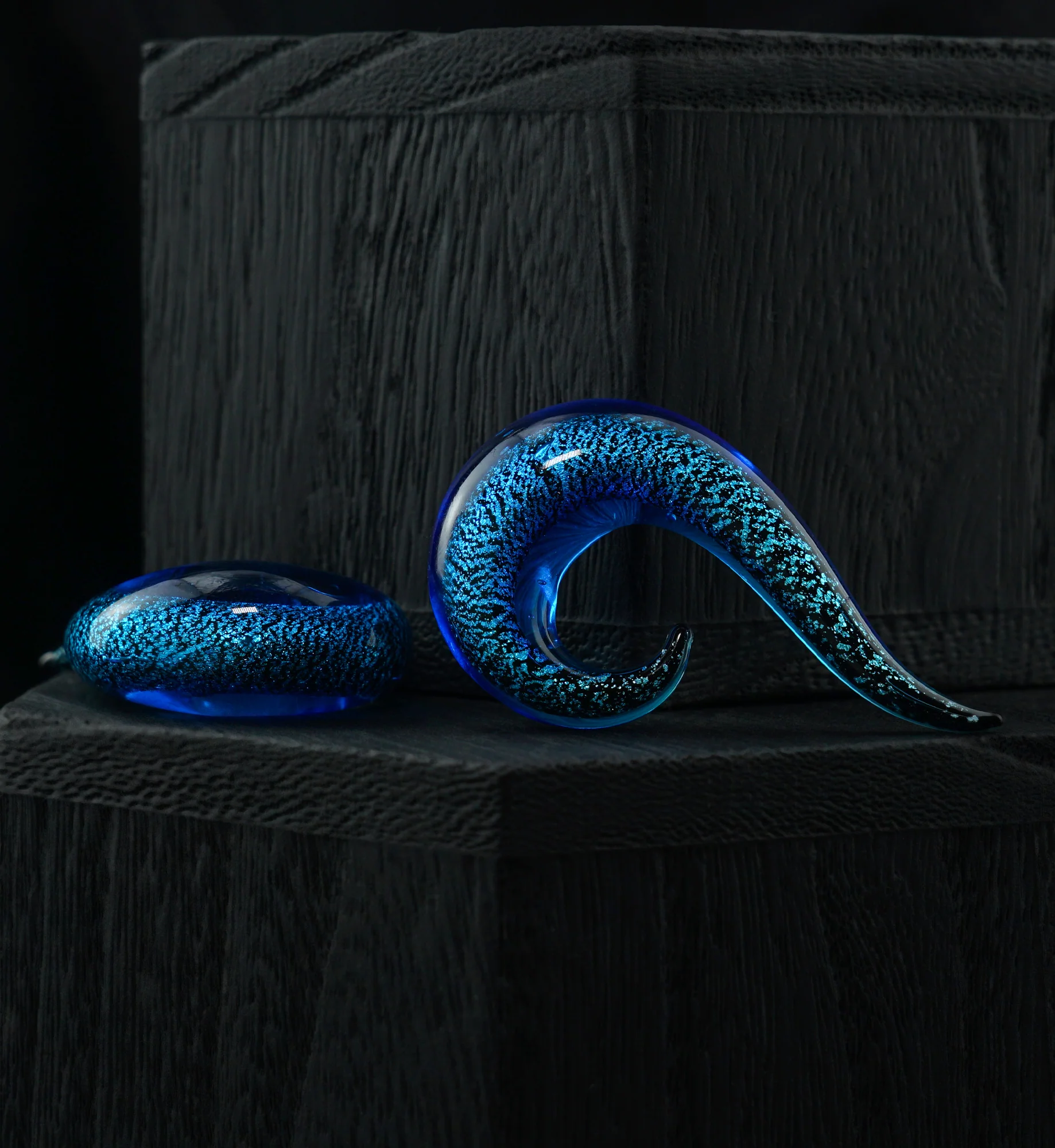 Blue Dichroic Glass Hook Plugs - Image 2