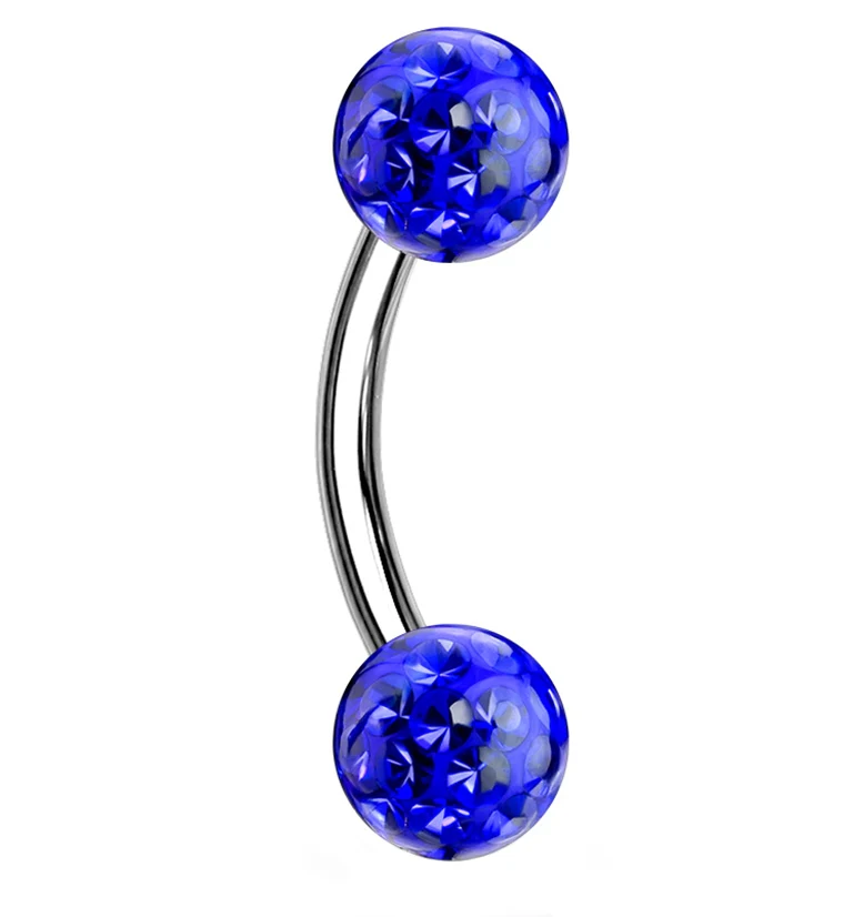 Blue Double Glitterball Stainless Steel Curved Barbell