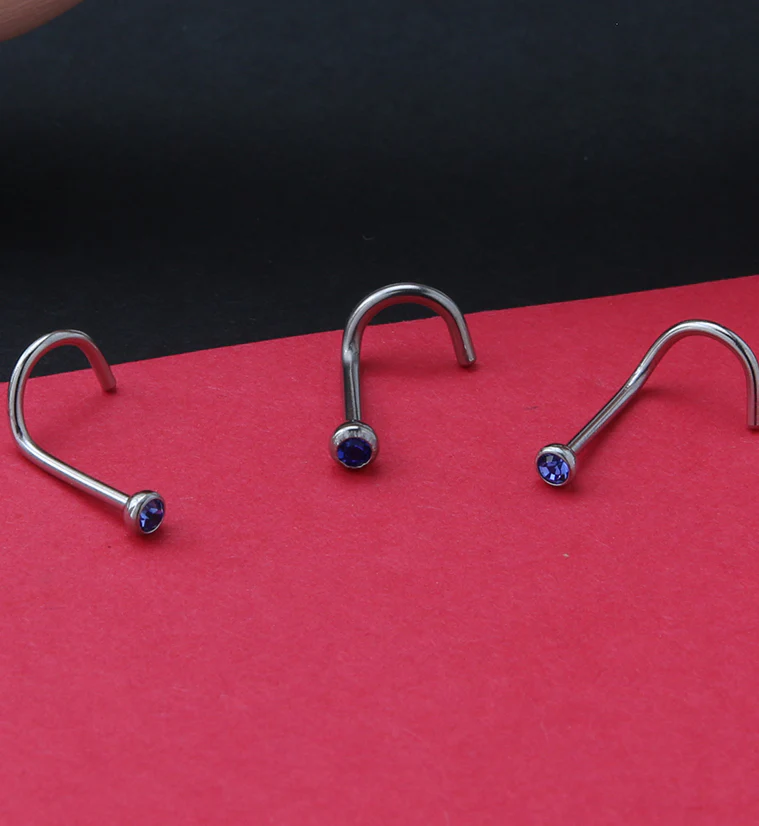 Blue Gem Nose Screw Ring - Image 2