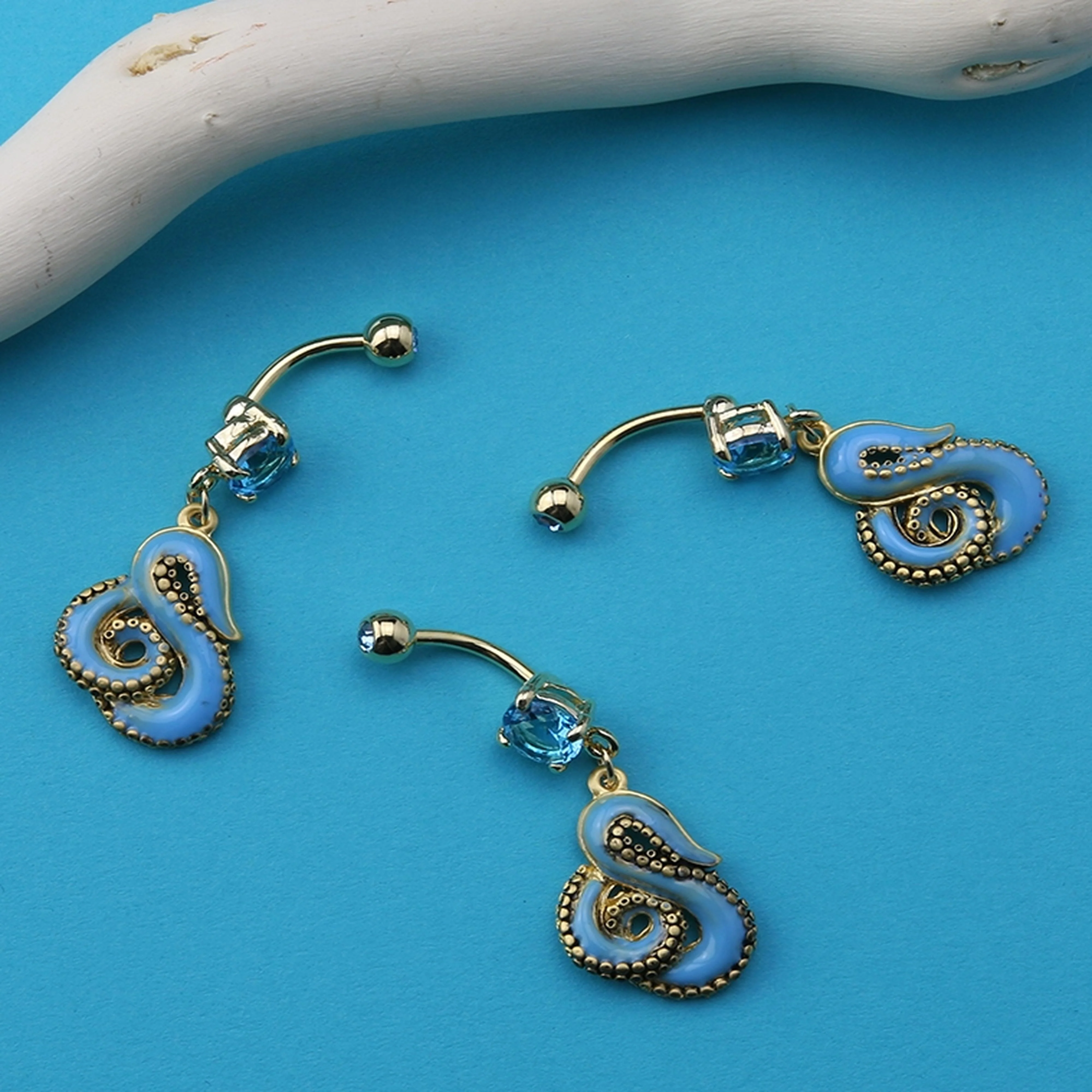 Blue & Gold Tentacle Belly Button Ring - Image 2