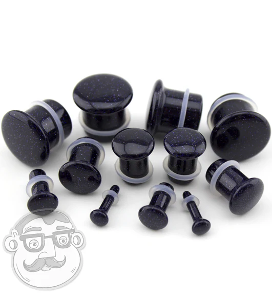 Blue Goldstone Glass Plugs - Single Flare - Image 5