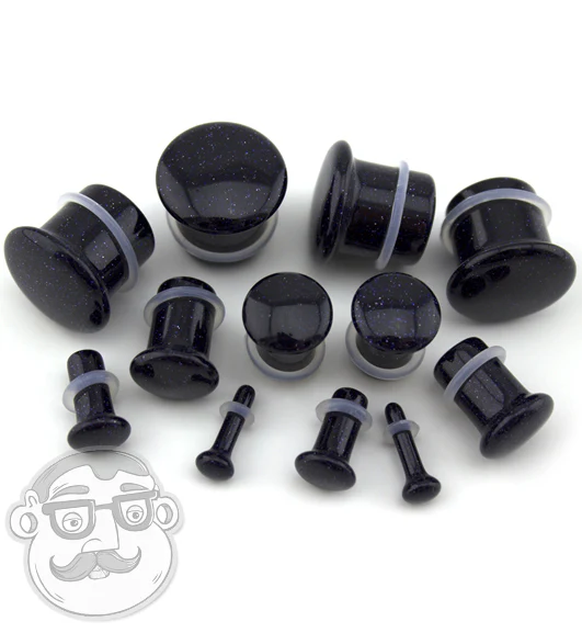 Blue Goldstone Glass Plugs - Single Flare - Image 6