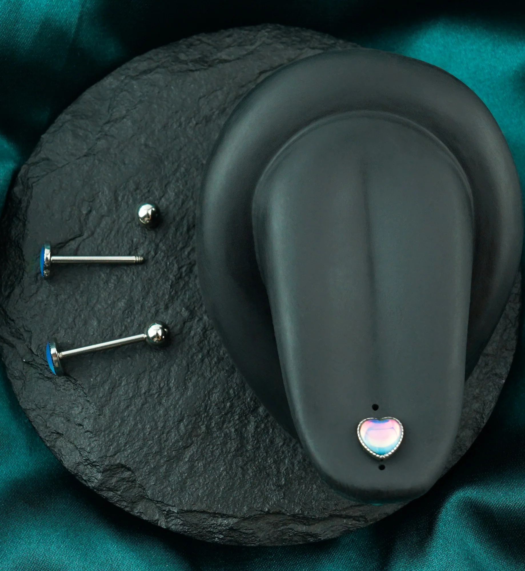 Blue Iridescent Heart Stainless Steel Barbell - Image 2
