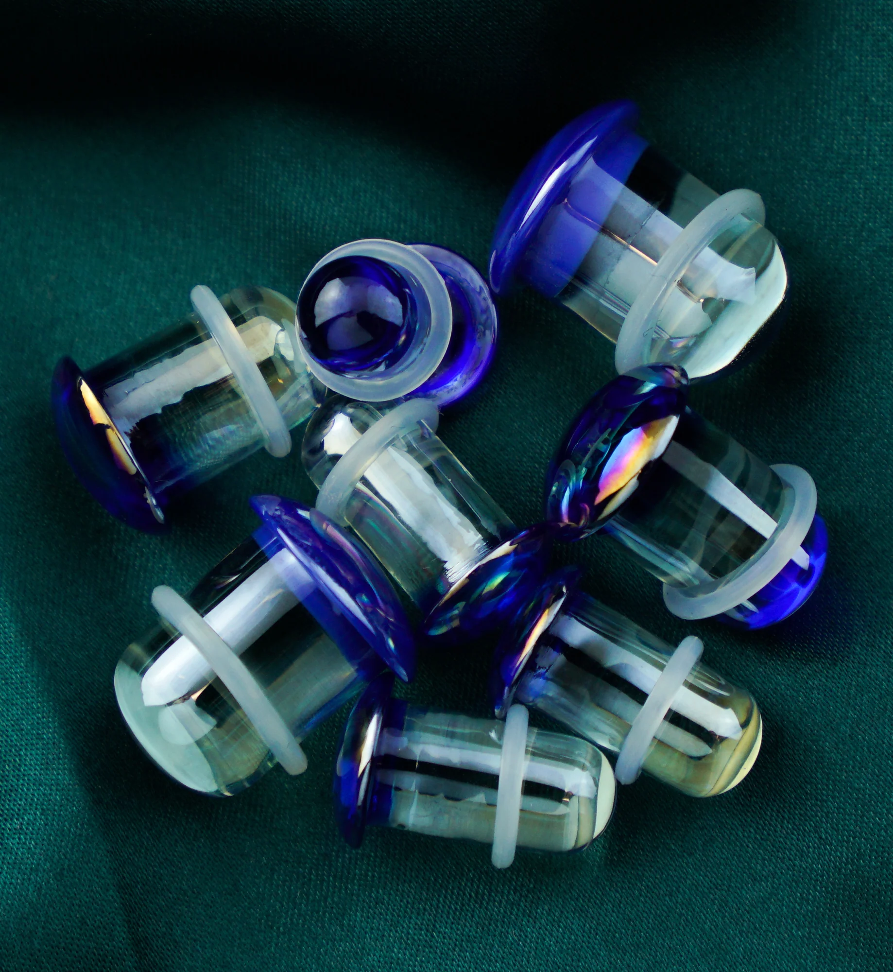 Blue Oil Splash Single Flare Glass Plugs - Image 3