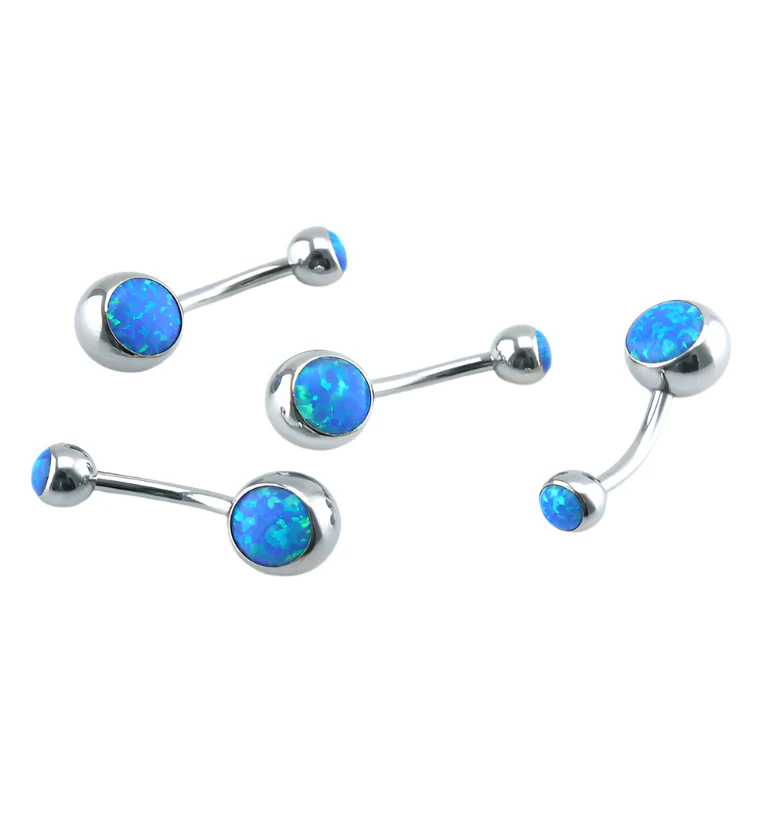 Blue Opalite Stainless Steel Belly Button Ring - Image 2