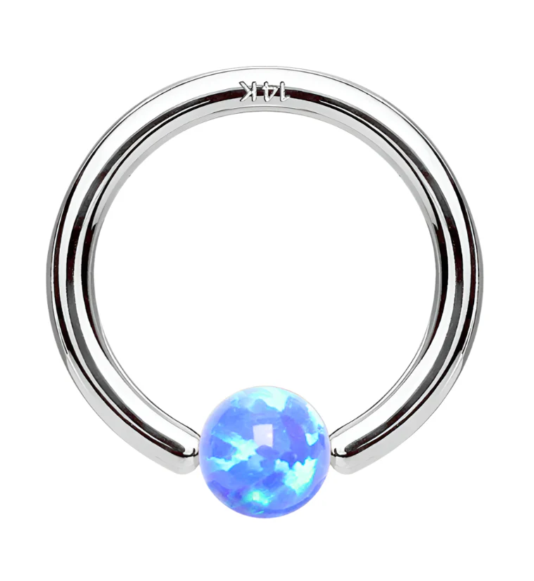 Blue Opalite 14kt White Gold Annealed Fixed Captive Ring