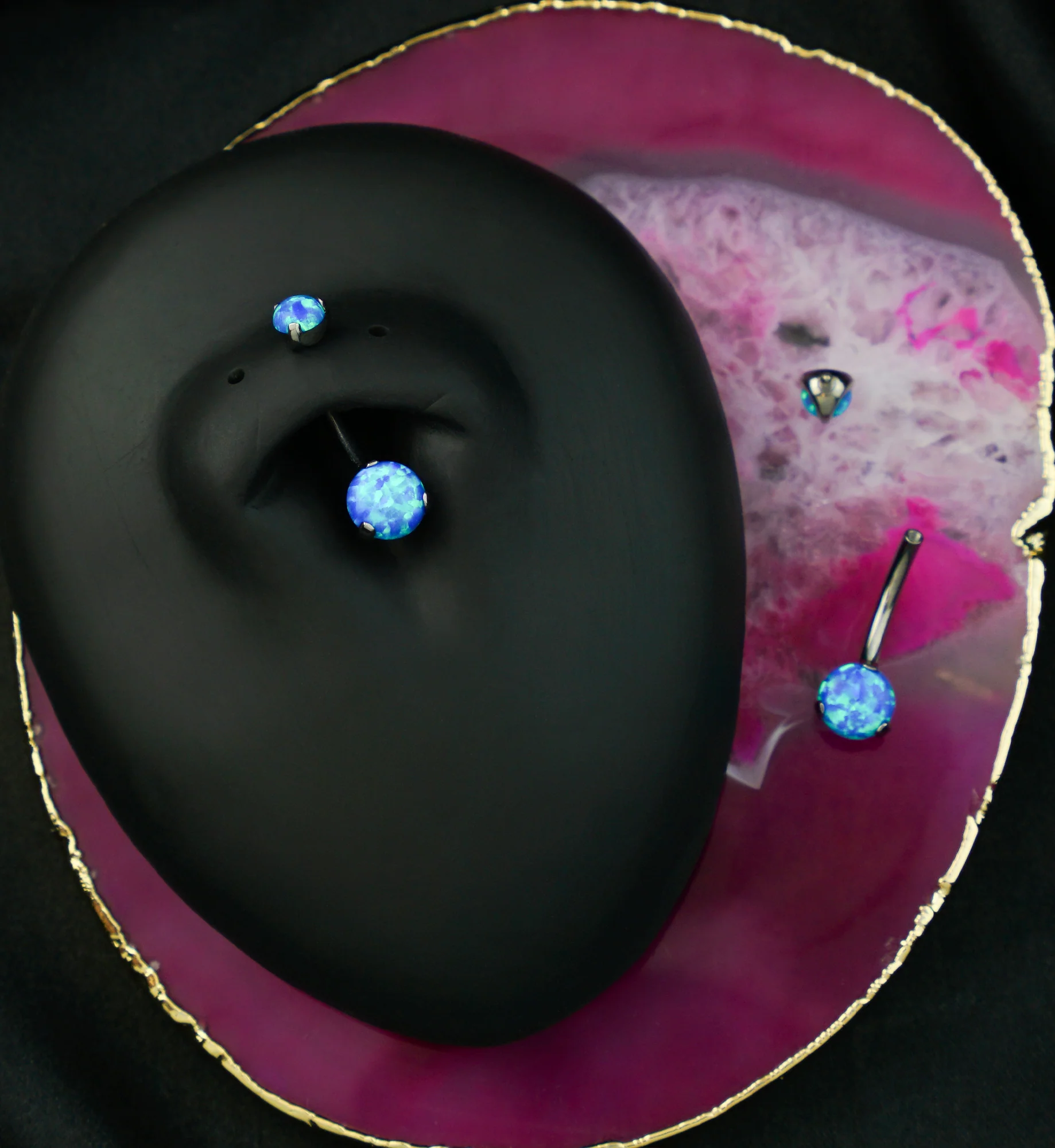Blue Opalite Titanium Internally Threaded Belly Button Ring - Image 2