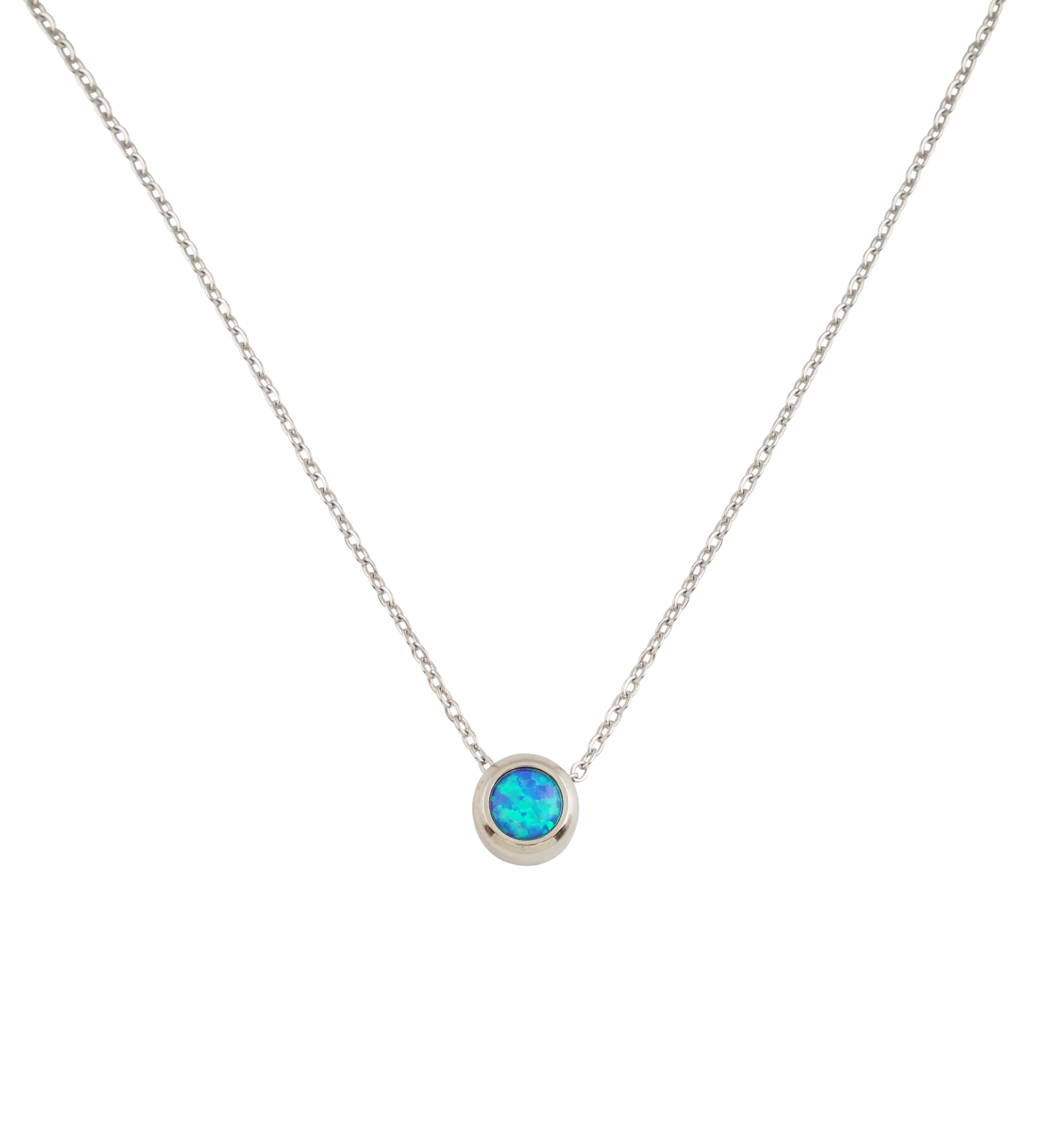 Blue Opalite Pendant Stainless Steel Necklace