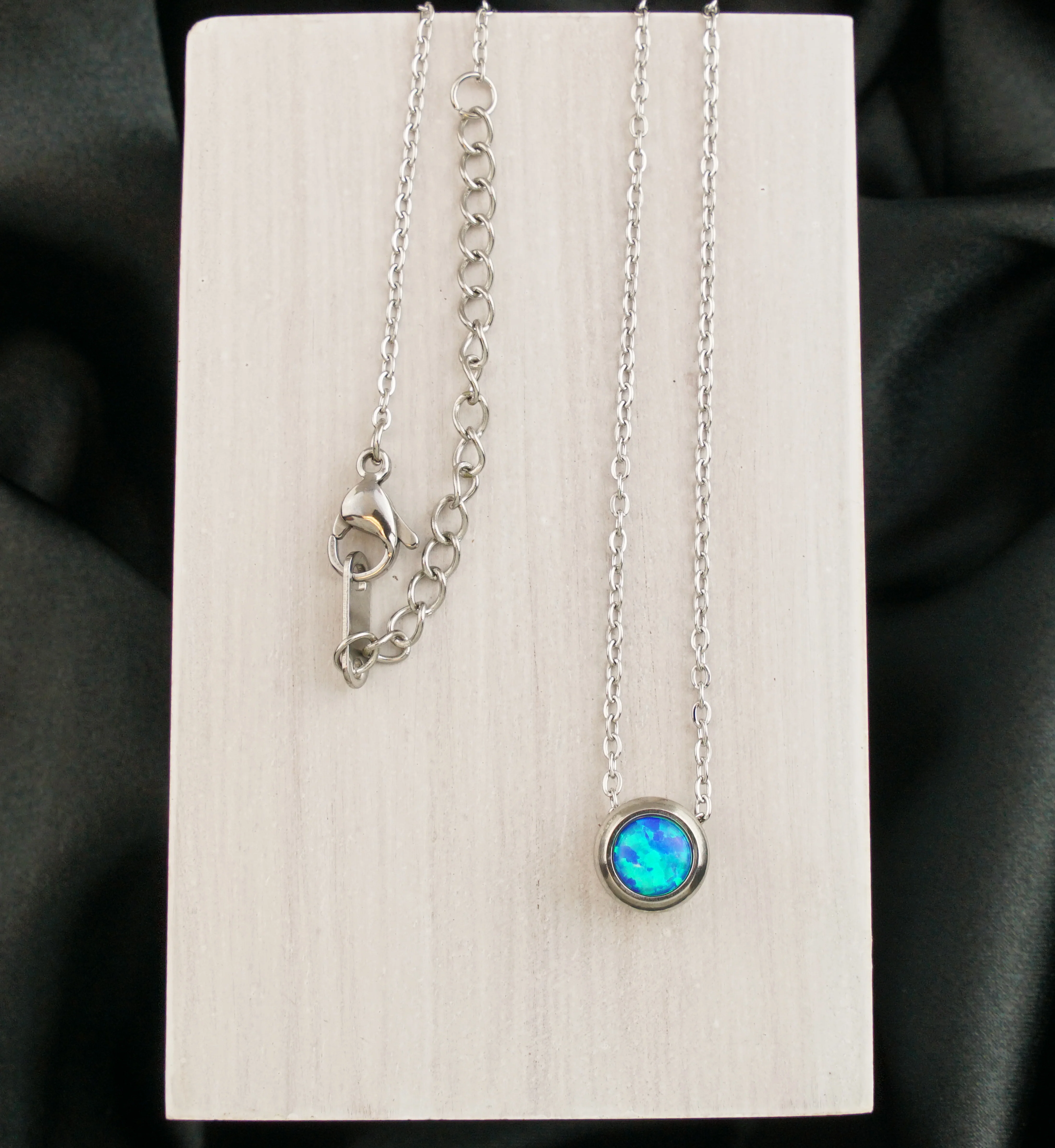 Blue Opalite Pendant Stainless Steel Necklace - Image 2