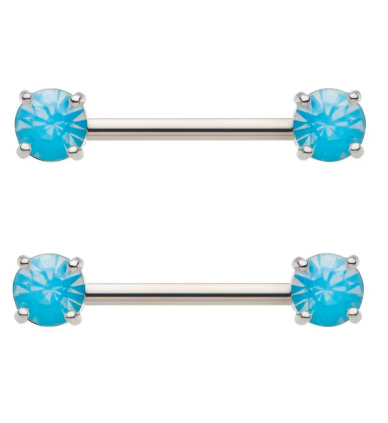 Blue Opalite Prong Stainless Steel Nipple Barbell