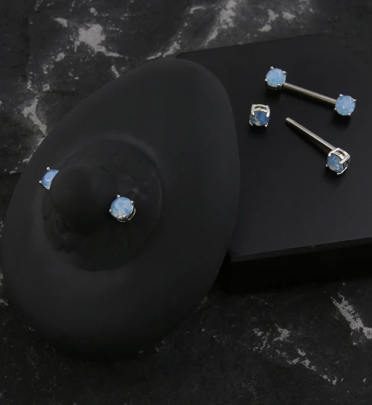 Blue Opalite Prong Stainless Steel Nipple Barbell - Image 2