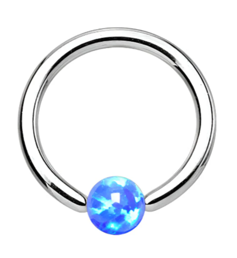 Blue Opalite Captive Ring Stainless Steel