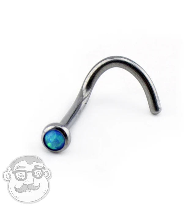 Blue Opalite Titanium Nose Screw Ring - Image 2