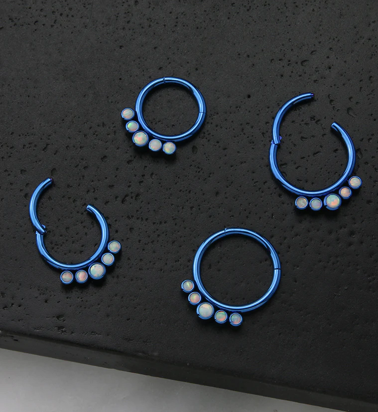 Blue Cinque White Opalite Titanium Hinged Segment Ring - Image 2