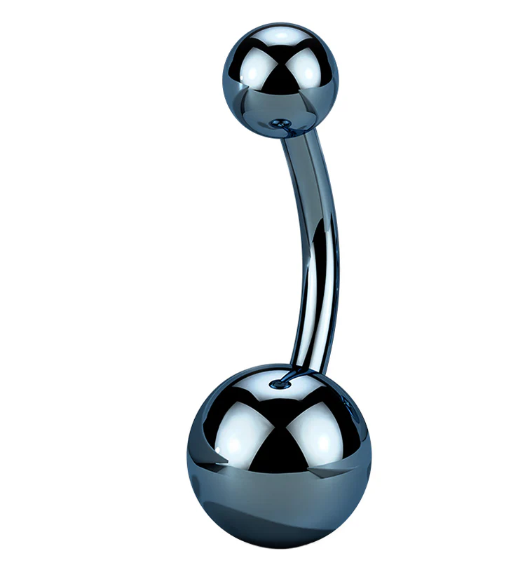 Blue PVD Titanium Internally Threaded Belly Button Ring
