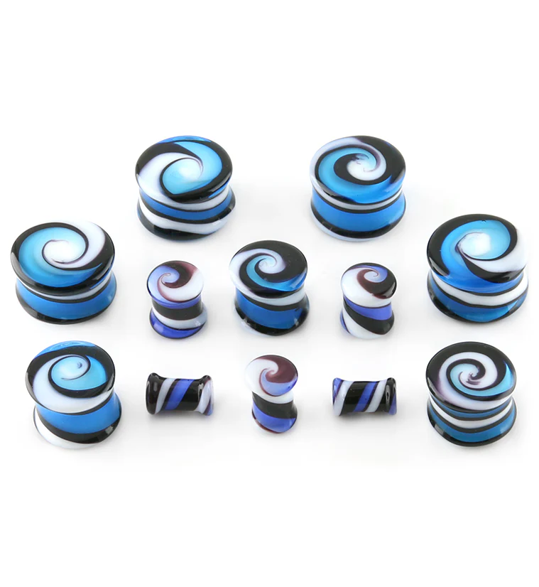 Blue Spiral Design Glass Plugs - Image 2