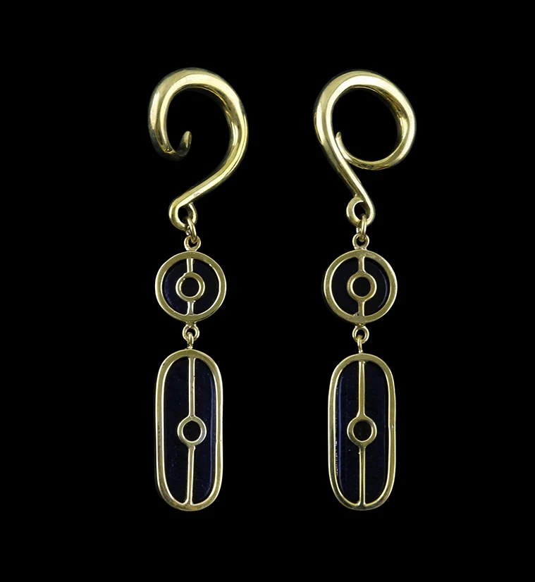 Blue & Yellow Polka Double Dichroic Plane Glass Brass Ear Weights - Image 2
