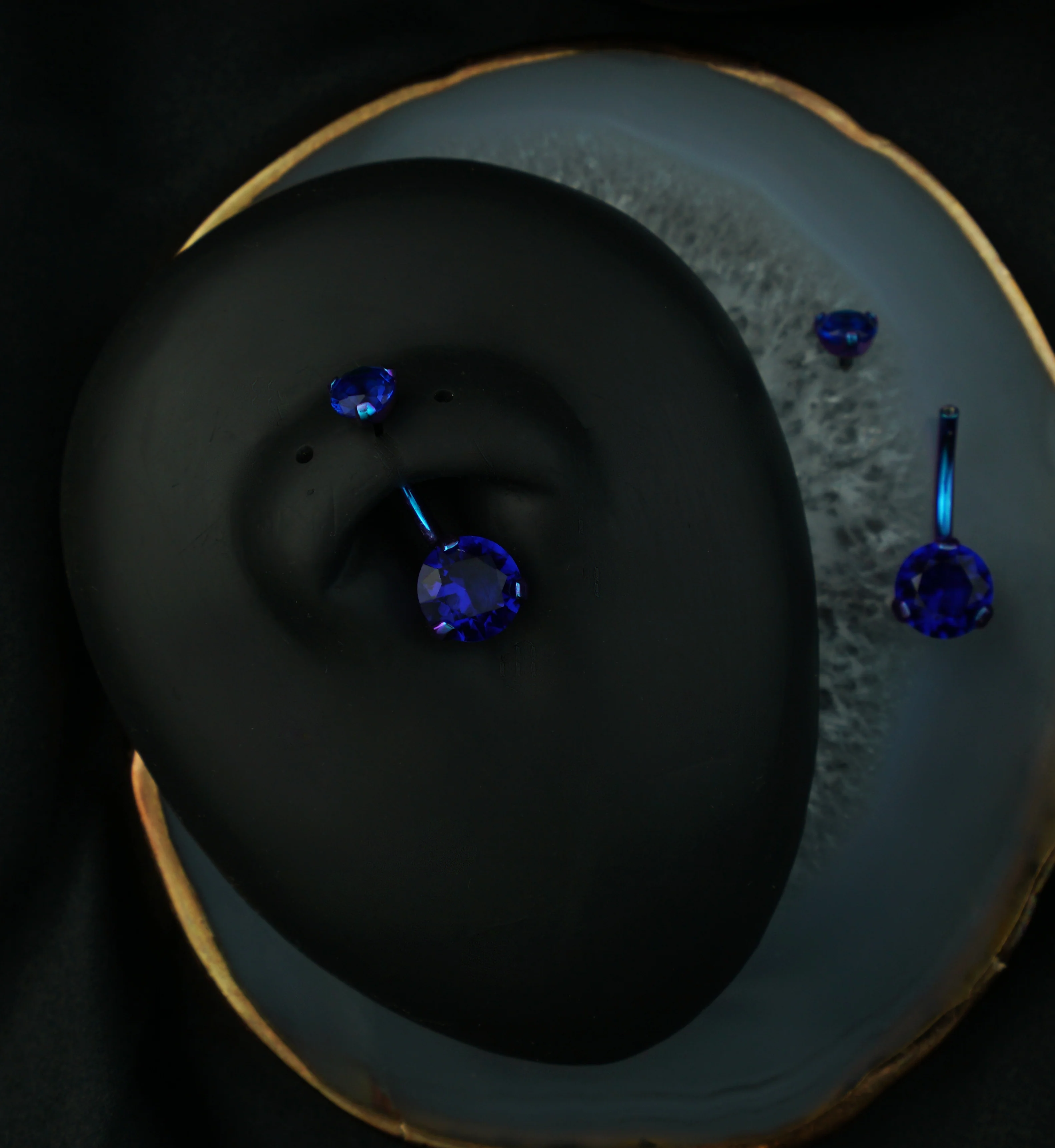 Blurple Anodized Dark Blue CZ Internally Threaded Titanium Belly Button Ring - Image 2