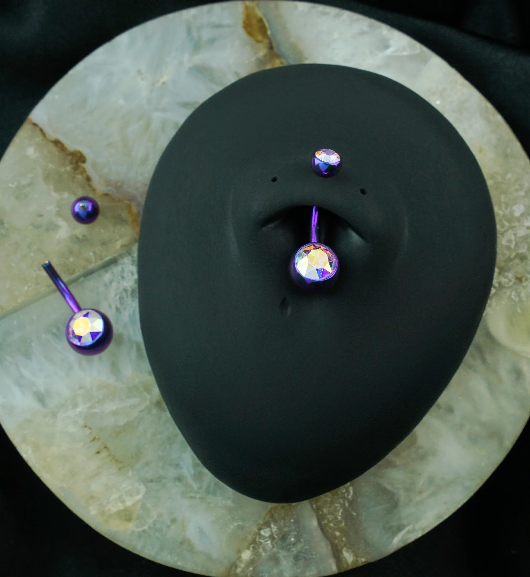 Blurple Anodized Faceted Rainbow Aurora CZ Internally Threaded Titanium Belly Button Ring