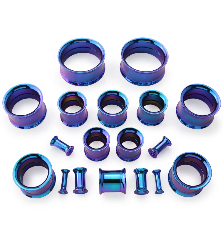 Blurple Anodized Stainless Steel Internally Threaded Tunnel Plugs - Image 3
