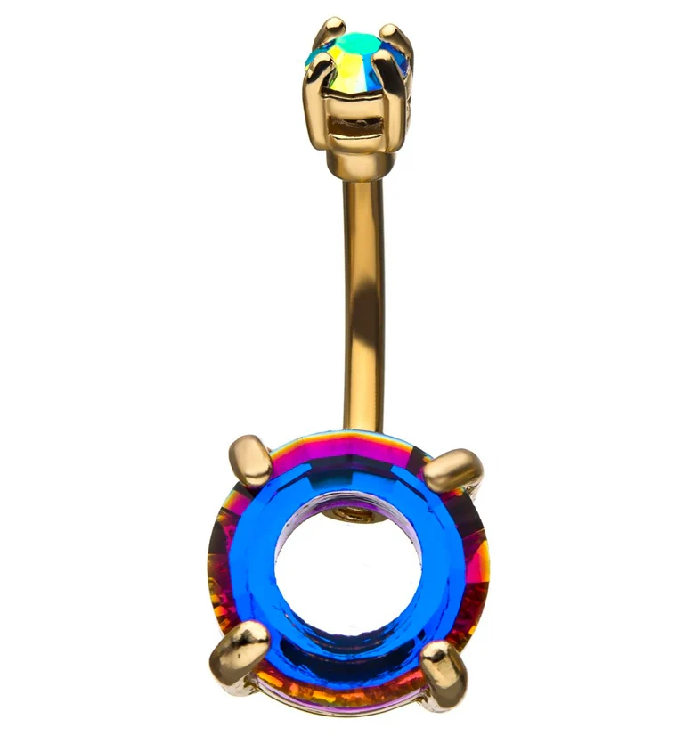 Blurple Halo CZ Gold Belly Ring