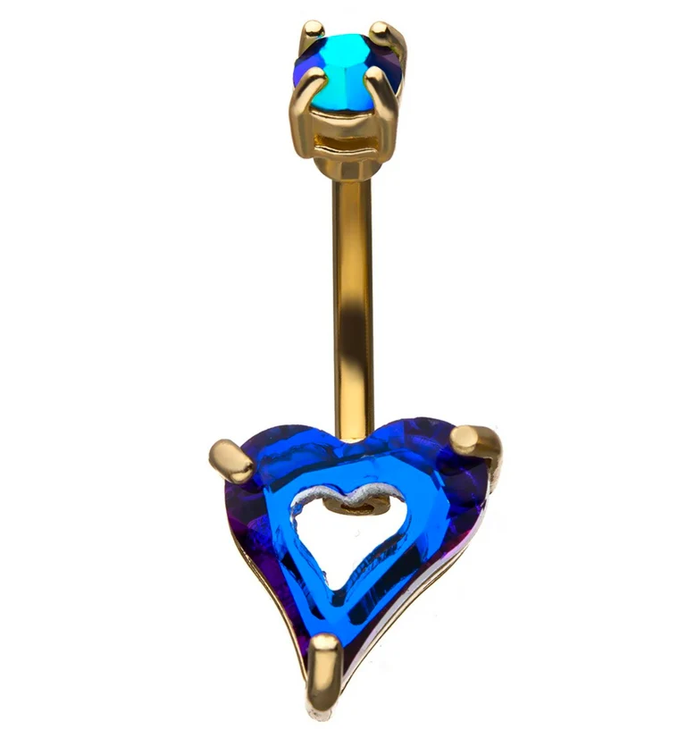 Blurple Heart CZ Gold Belly Ring
