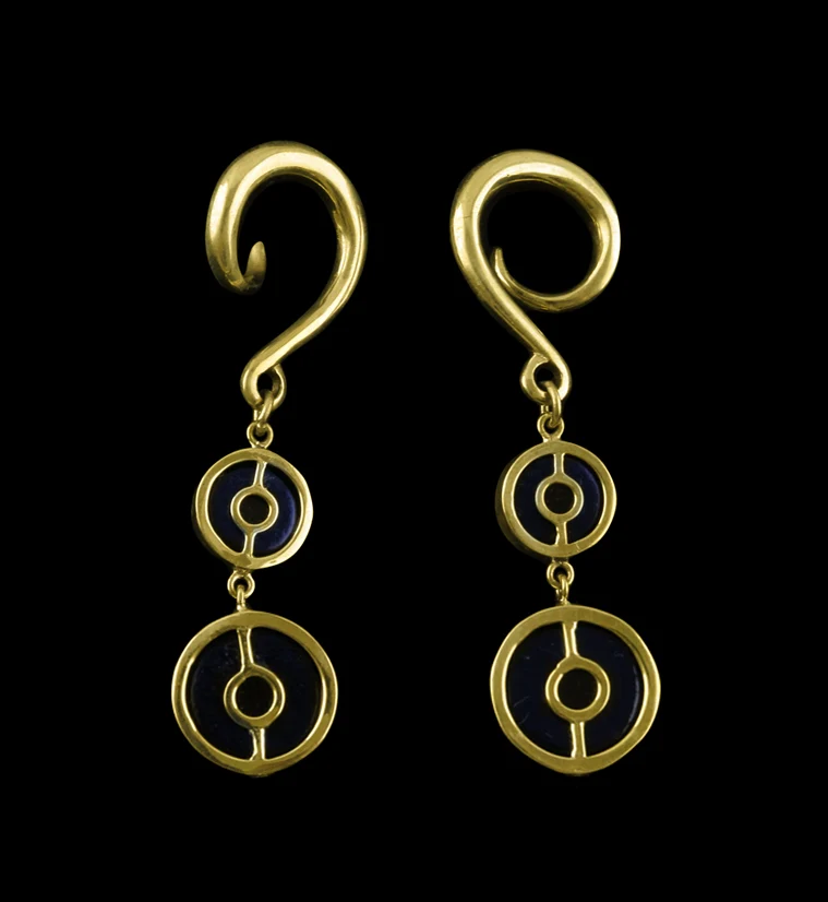 Blurple Spiral Glass Cab Brass Ear Weights - Image 2