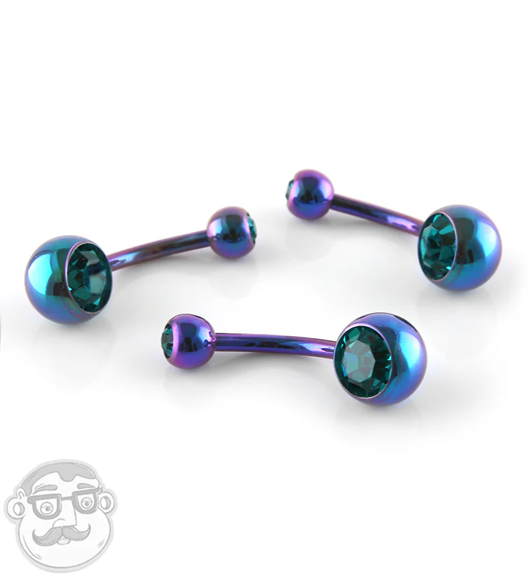Blurple Titanium Belly Button Ring - Blue CZ Gem