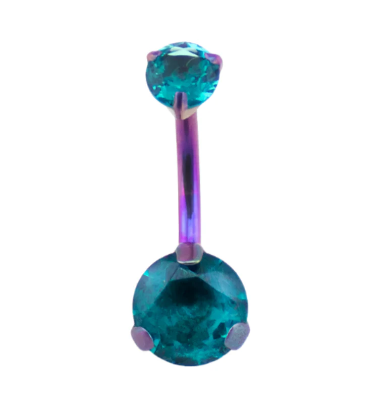 Blurple Titanium Belly Button Ring - Blue Swarovski CZ Gem - Image 2